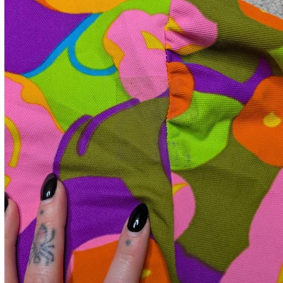 Vintage Zazie Small Bright Rainbow Floral 90s Long Sleeve Peplum Fitted Top - Picture 6 of 6